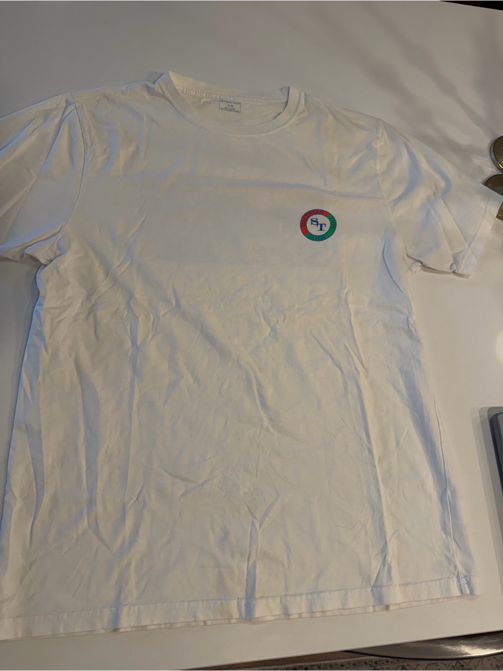 Southern Tide White Short-Sleeve Tee with Multicolor Chest Emblem